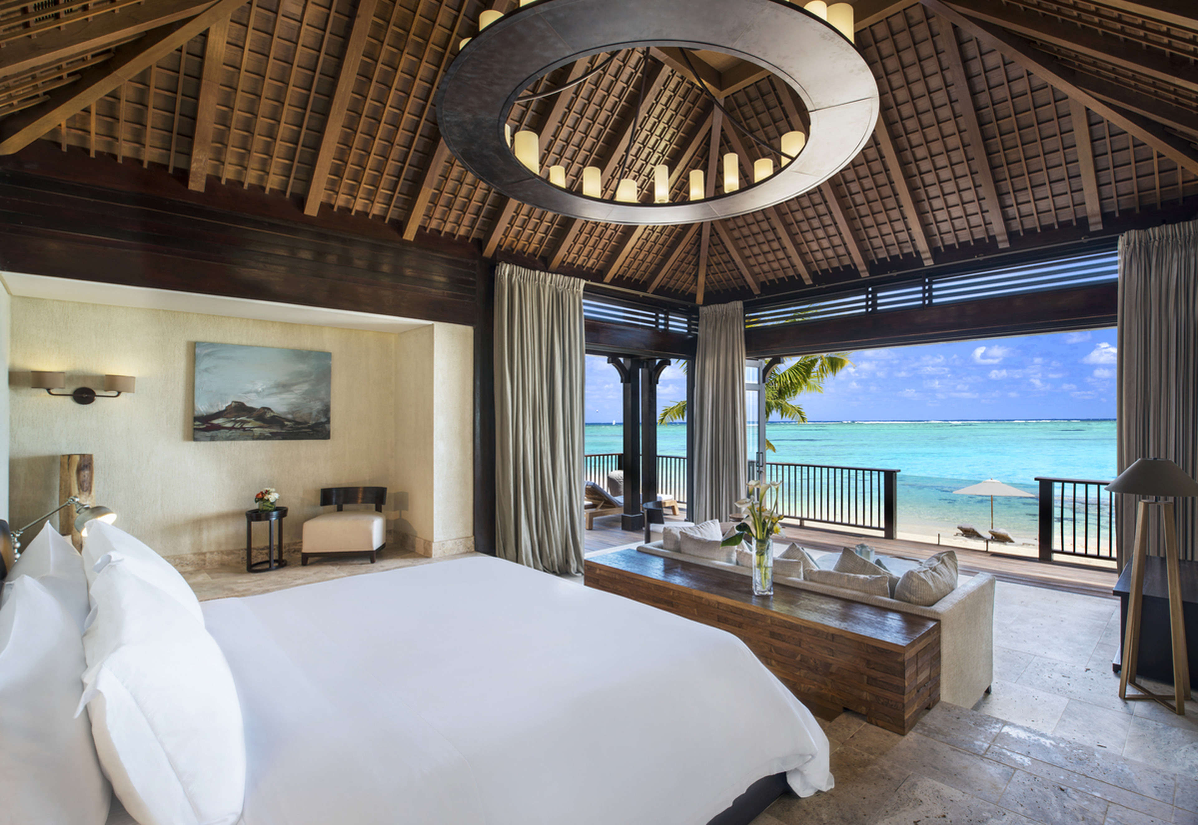 A beach-view suite at JW Marriott Mauritius Resort