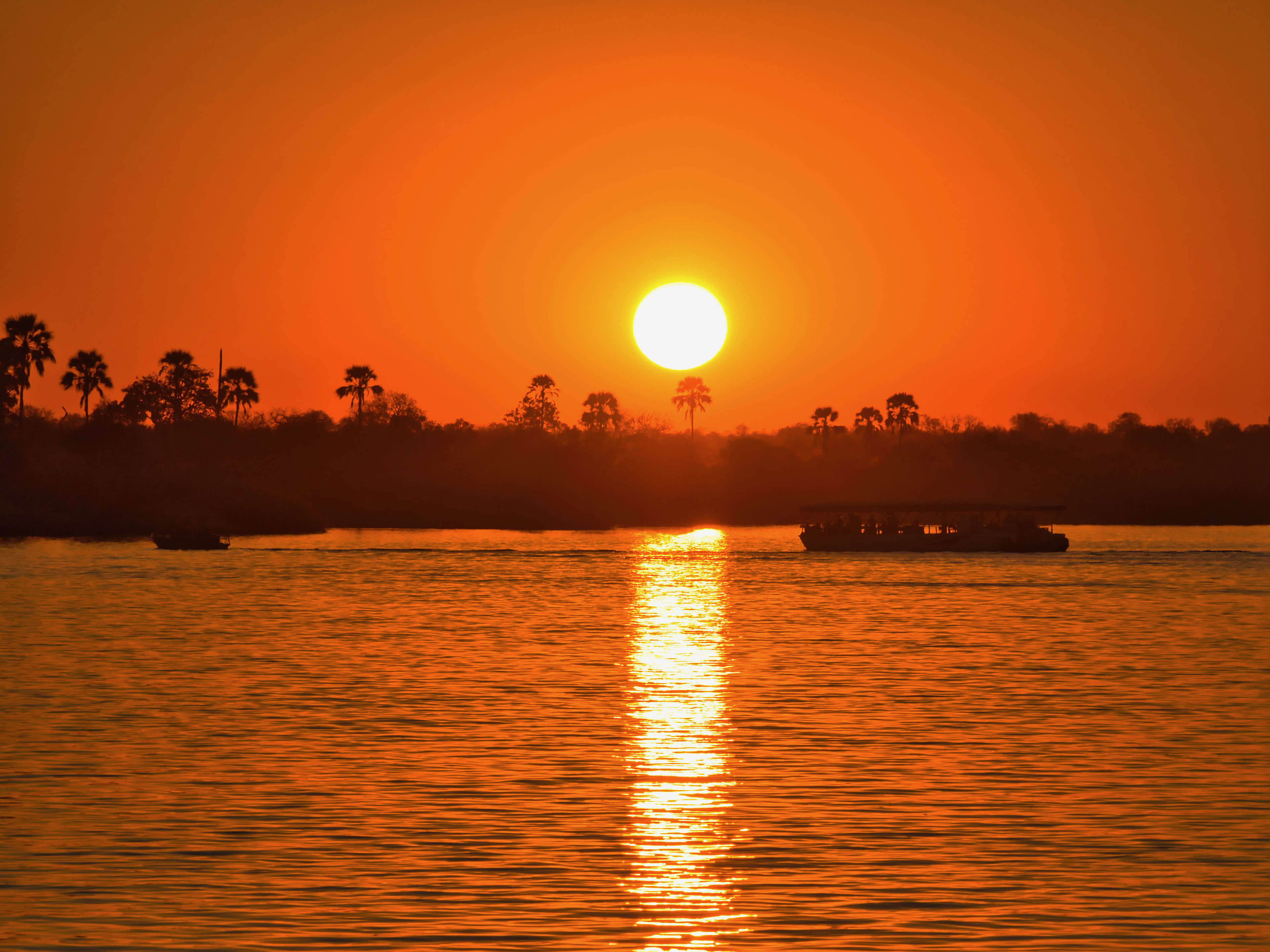 A beautiful sunset at the Zambezi, near the Victoria Waterfalls
