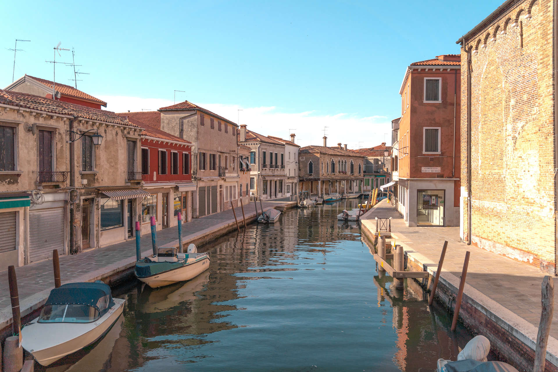 Canal of Fondamente dei Vetrai with boats, Murano, Venice