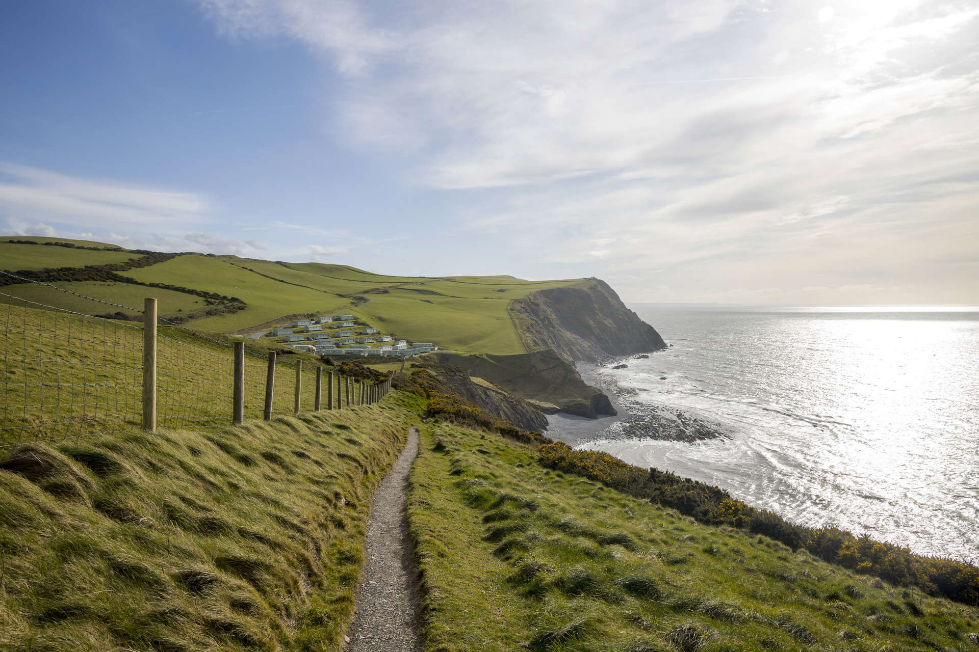 Ceredigion coastal footpath during early spring season, Borth, Wales, UK