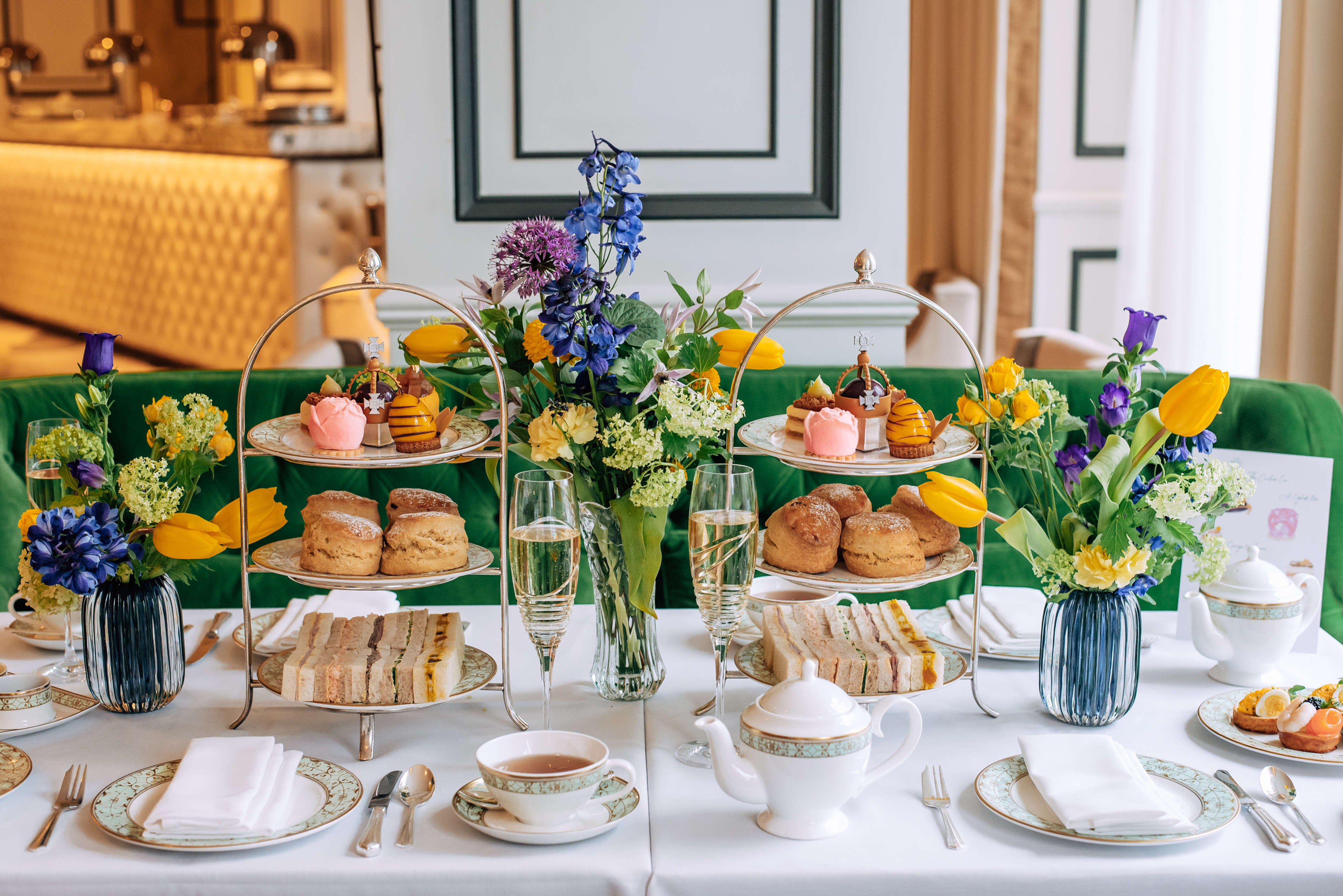 Grosvenor House, Coronation Afternoon Tea with flowers on the table