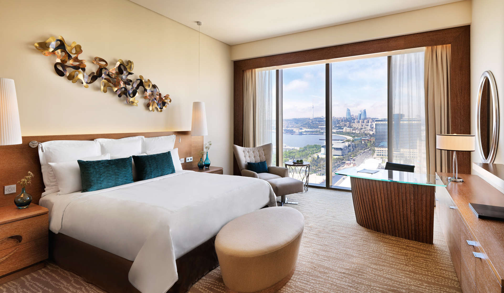 JW Marriott Baku hotel room with view of city 