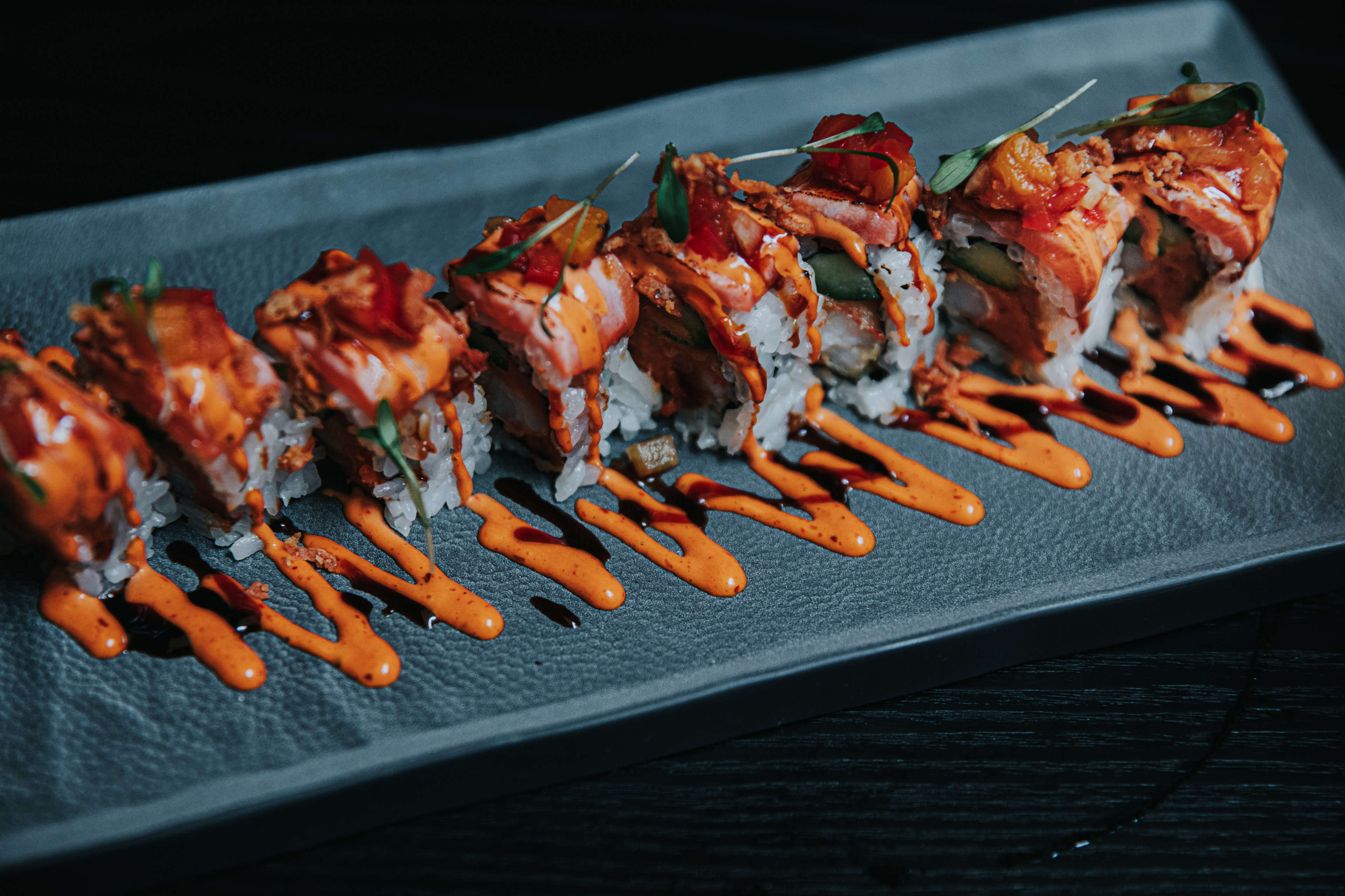 Colorfully dressed sushi designed by Akira Back