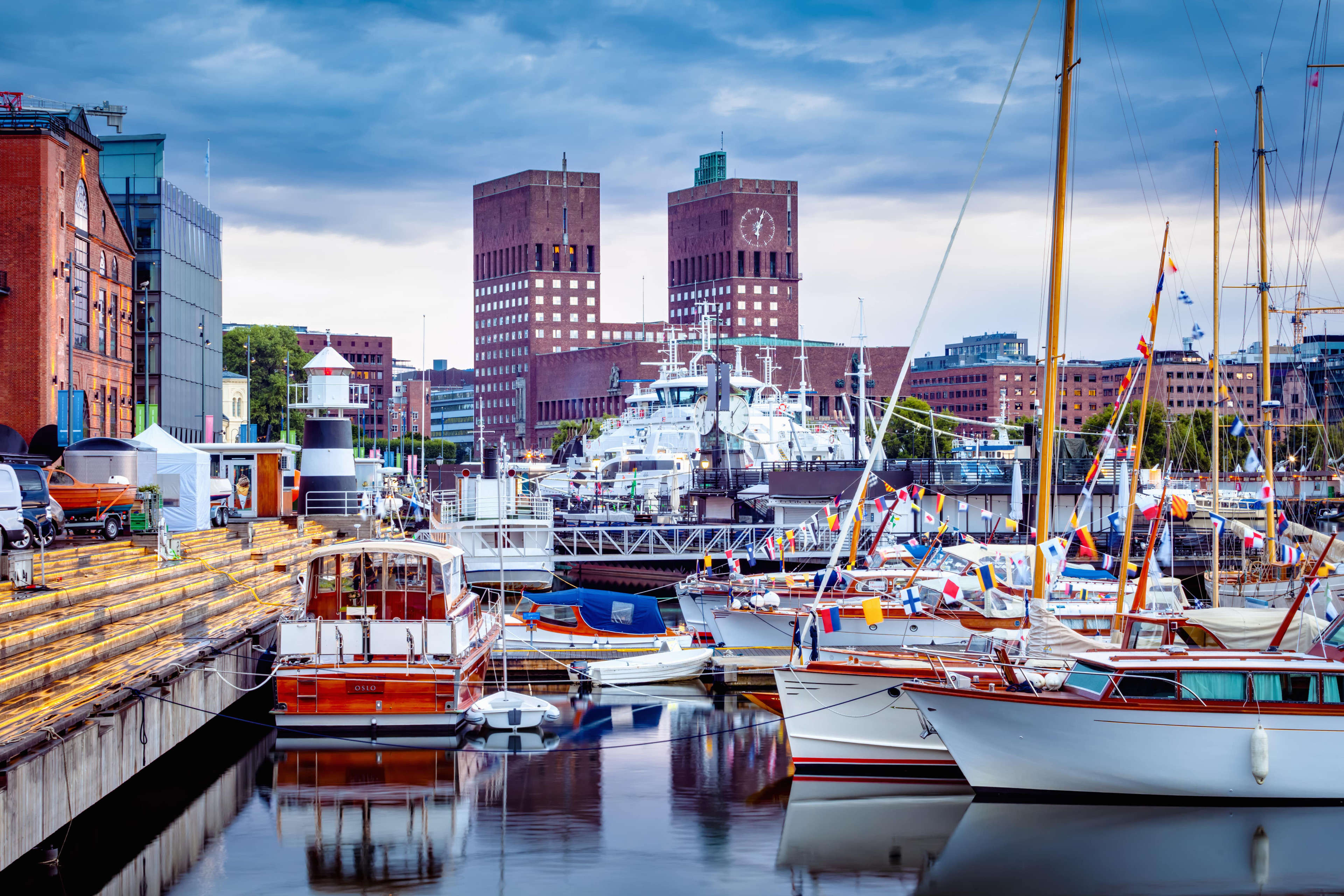 Oslo City Hall from Aker Brygge Marina