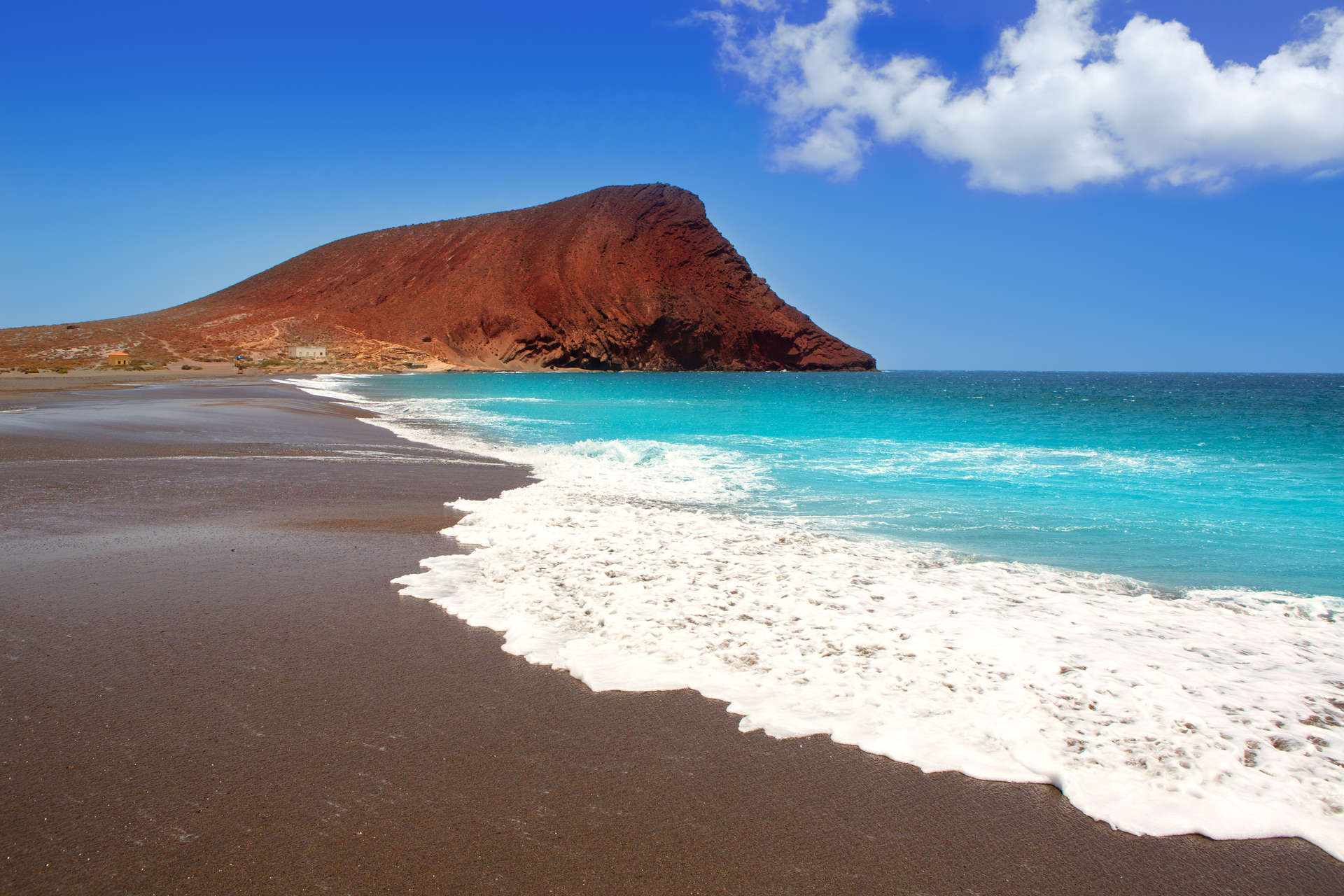 Playa de La Tejita near El Medano and Montana Roja in Tenerife, Canary Islands, Spain