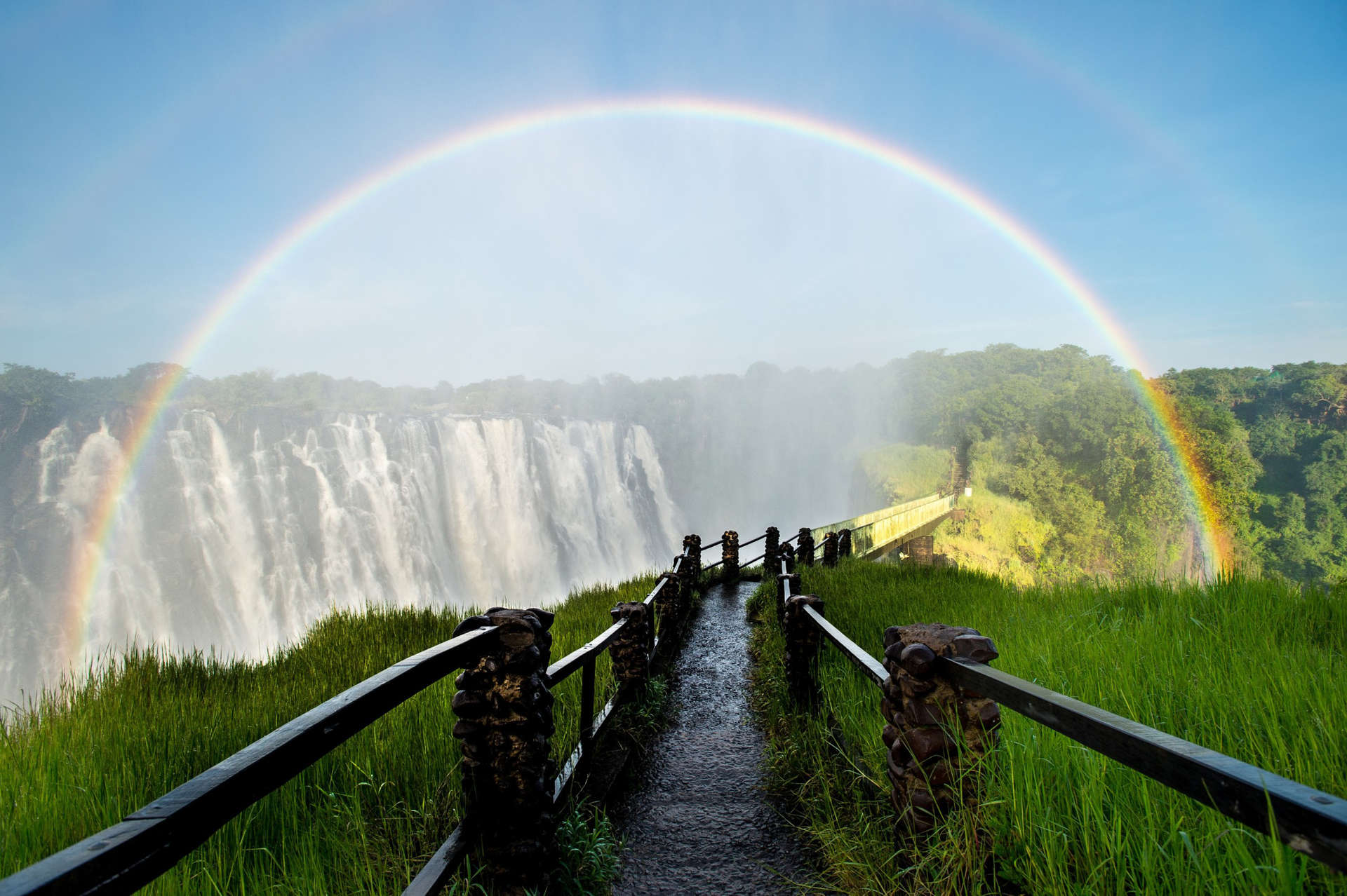 Rainbow over Victoria Falls walkway