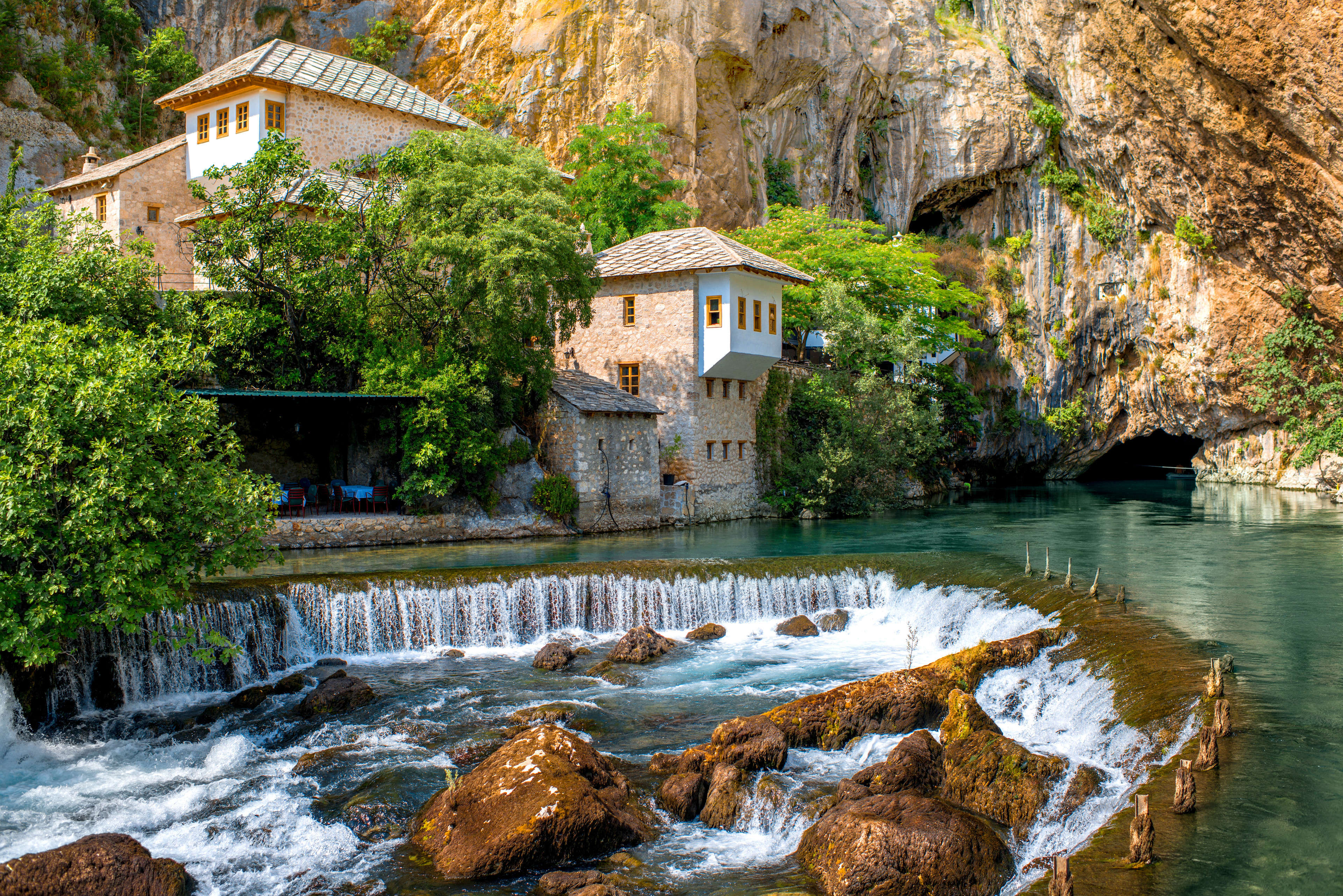Small village Blagaj on Buna spring and waterfall in Bosnia and Herzegovina