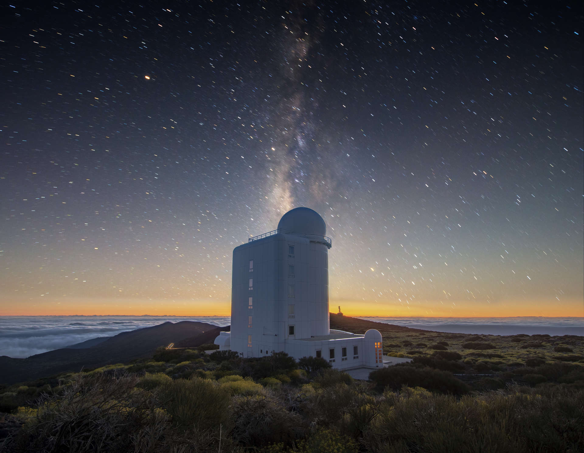 Starry night landscape in Tenerife, Canary Island, Spain