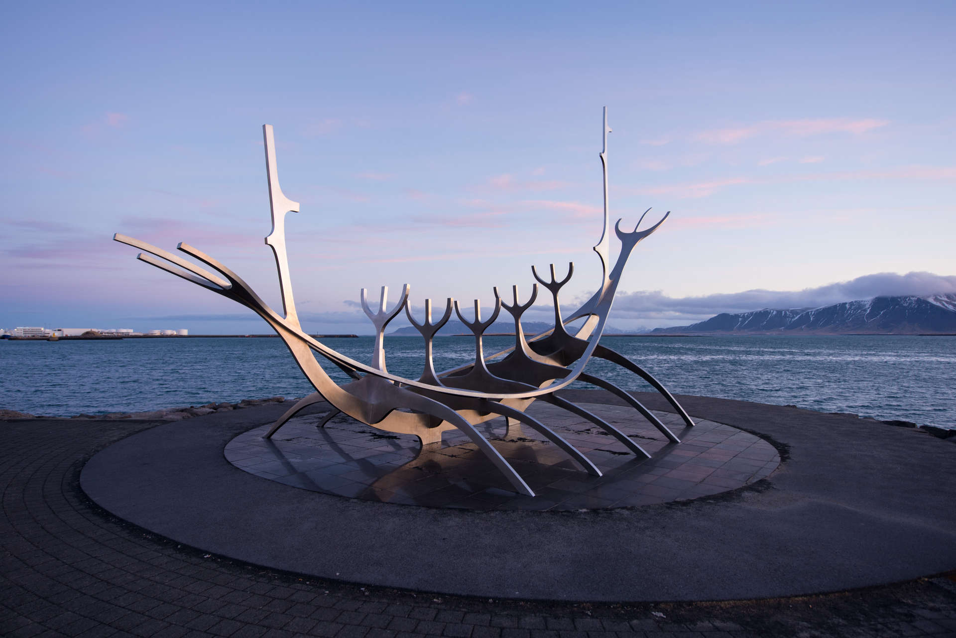 Sun Voyager Sculpture at Sunset, Reykjavik, Iceland