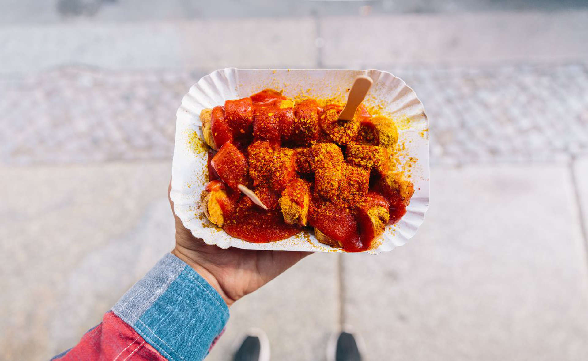 Traditional German Currywurst POV