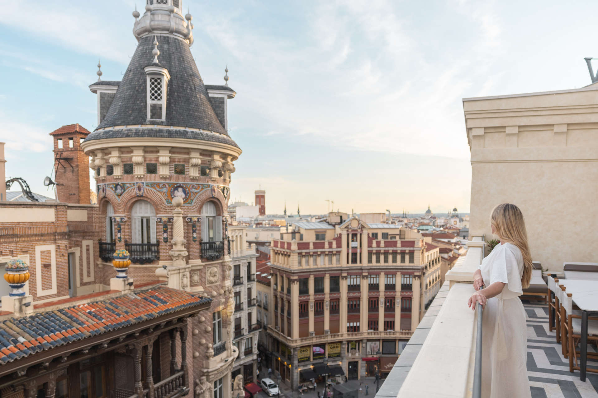 Woman enjoys view from terrace at JW Marriott Madrid