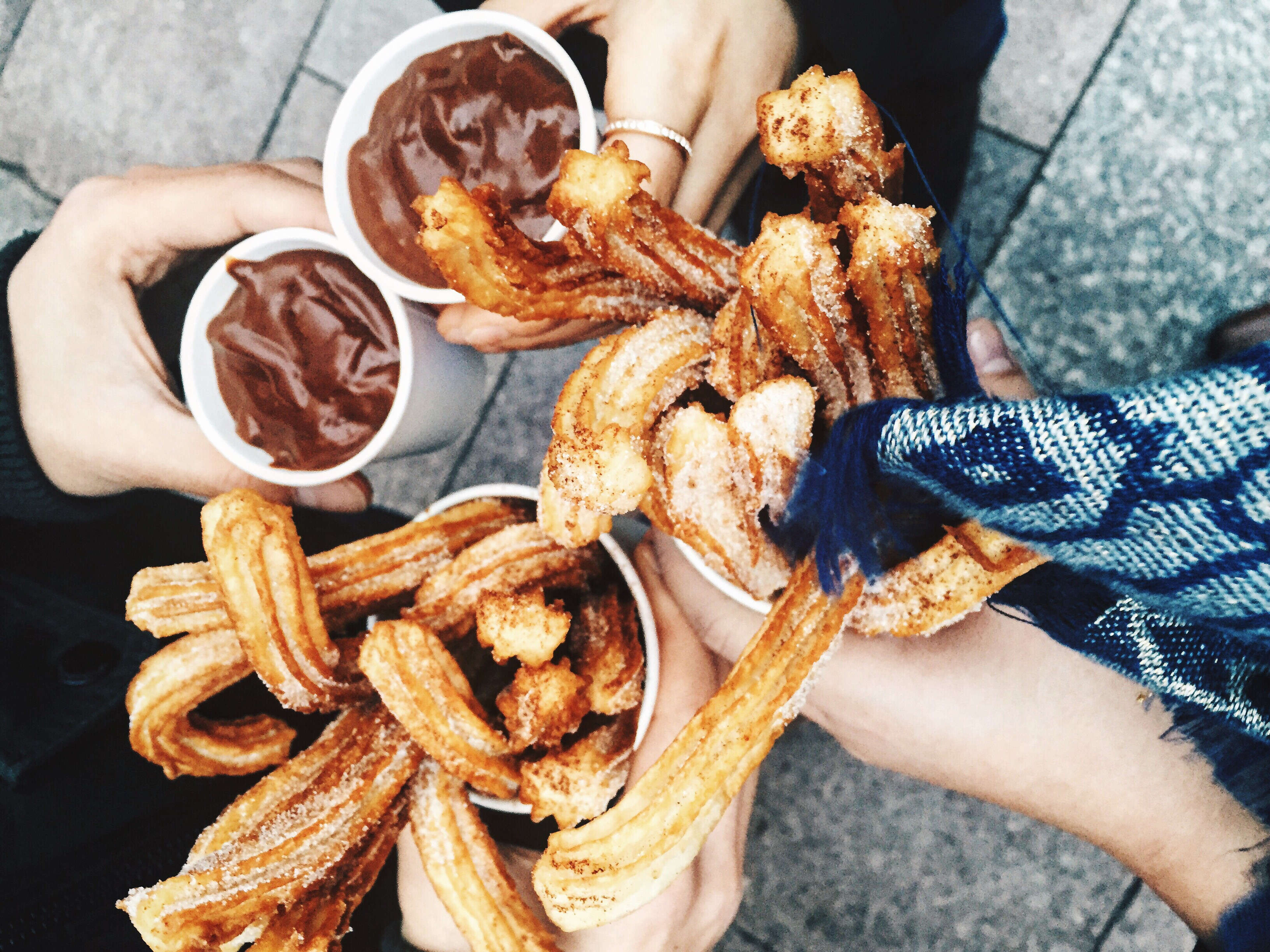 Churros dipped in chocolate